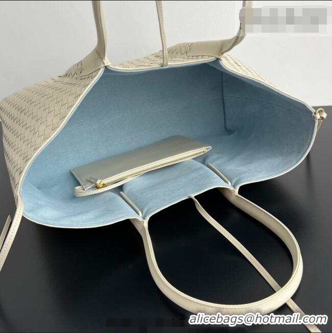 Modern Classic Bottega Veneta Medium Pinacoteca Tote Bag in Intrecciato Leather 817166 Sea Salt/Blue 2025