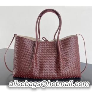 Grade Quality Bottega Veneta Medium Pinacoteca Tote Bag in Intrecciato Leather 817166 Barolo Red/Grey 2025
