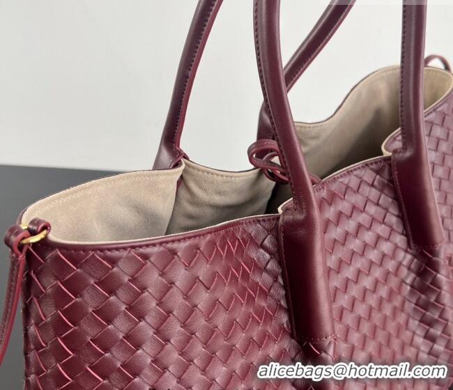 Grade Quality Bottega Veneta Medium Pinacoteca Tote Bag in Intrecciato Leather 817166 Barolo Red/Grey 2025