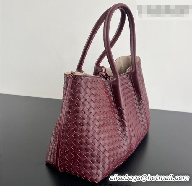 Grade Quality Bottega Veneta Medium Pinacoteca Tote Bag in Intrecciato Leather 817166 Barolo Red/Grey 2025