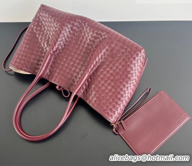 Grade Quality Bottega Veneta Medium Pinacoteca Tote Bag in Intrecciato Leather 817166 Barolo Red/Grey 2025