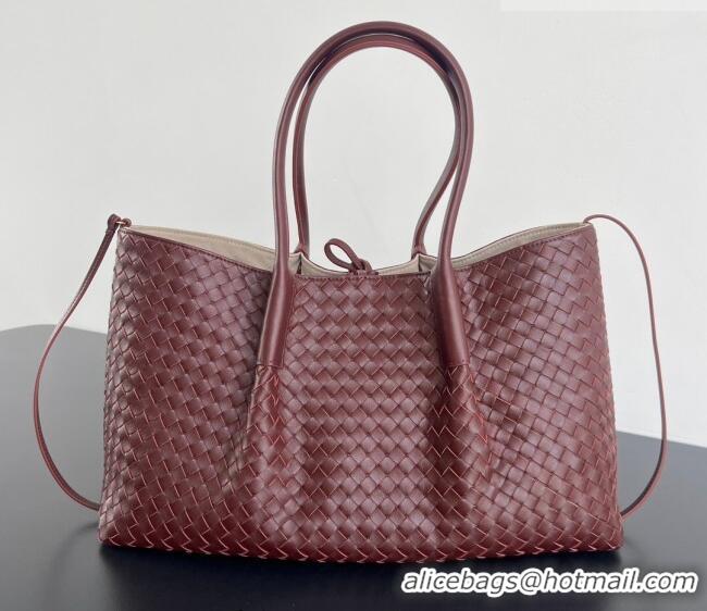 Grade Quality Bottega Veneta Medium Pinacoteca Tote Bag in Intrecciato Leather 817166 Barolo Red/Grey 2025