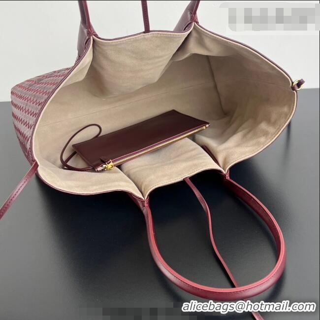 Grade Quality Bottega Veneta Medium Pinacoteca Tote Bag in Intrecciato Leather 817166 Barolo Red/Grey 2025