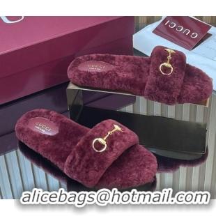 Classic Hot Gucci Merino Wool Flat Slides Sandal with Horsebit 852385 Dark Burgundy 2026