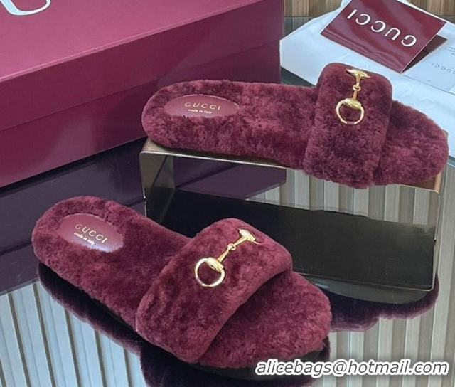 Classic Hot Gucci Merino Wool Flat Slides Sandal with Horsebit 852385 Dark Burgundy 2026