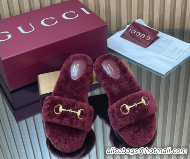 Classic Hot Gucci Merino Wool Flat Slides Sandal with Horsebit 852385 Dark Burgundy 2026