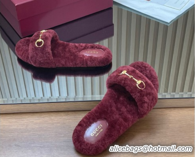Classic Hot Gucci Merino Wool Flat Slides Sandal with Horsebit 852385 Dark Burgundy 2026