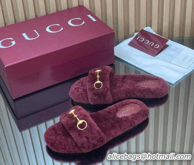 Classic Hot Gucci Merino Wool Flat Slides Sandal with Horsebit 852385 Dark Burgundy 2026