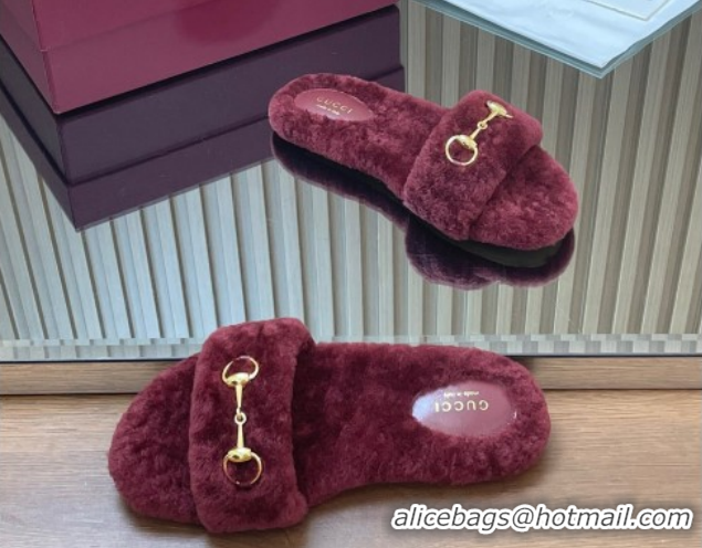 Classic Hot Gucci Merino Wool Flat Slides Sandal with Horsebit 852385 Dark Burgundy 2026