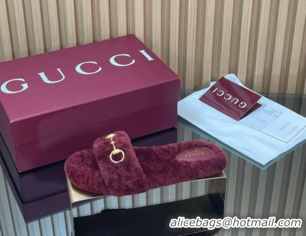 Classic Hot Gucci Merino Wool Flat Slides Sandal with Horsebit 852385 Dark Burgundy 2026