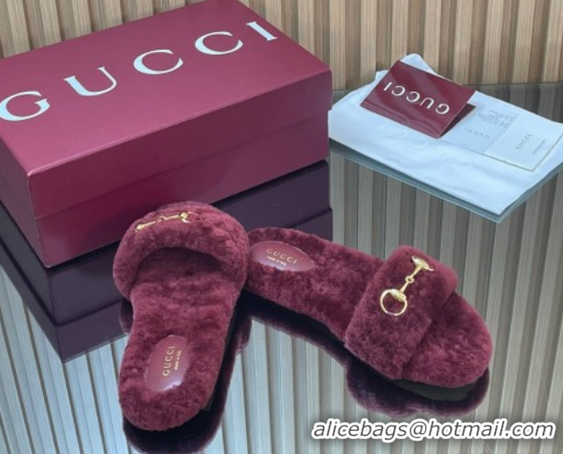 Classic Hot Gucci Merino Wool Flat Slides Sandal with Horsebit 852385 Dark Burgundy 2026