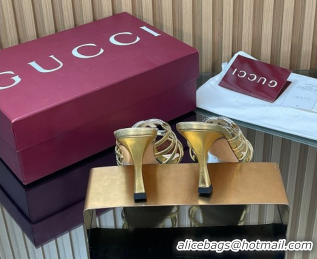 Good Looking Gucci Leather Heel Slides Sandal 8.5cm with Strass Interlocking G 852663 Gold 2026