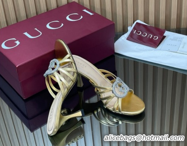 Good Looking Gucci Leather Heel Slides Sandal 8.5cm with Strass Interlocking G 852663 Gold 2026