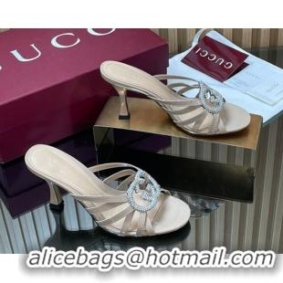 Best Product Gucci Patent Leather Heel Slides Sandal 8.5cm with Strass Interlocking G 852663 Nude 2026