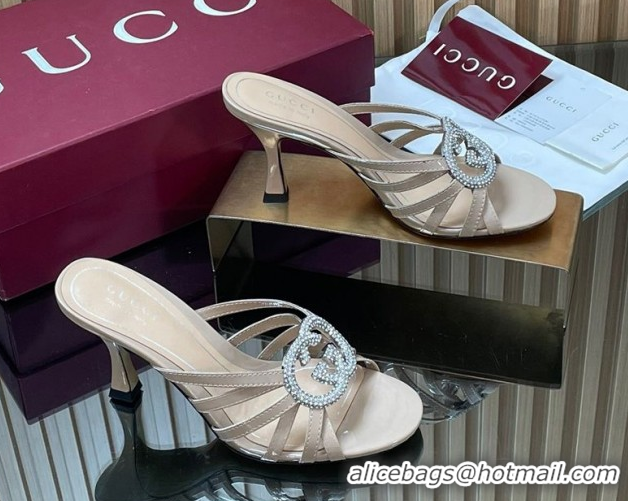 Best Product Gucci Patent Leather Heel Slides Sandal 8.5cm with Strass Interlocking G 852663 Nude 2026