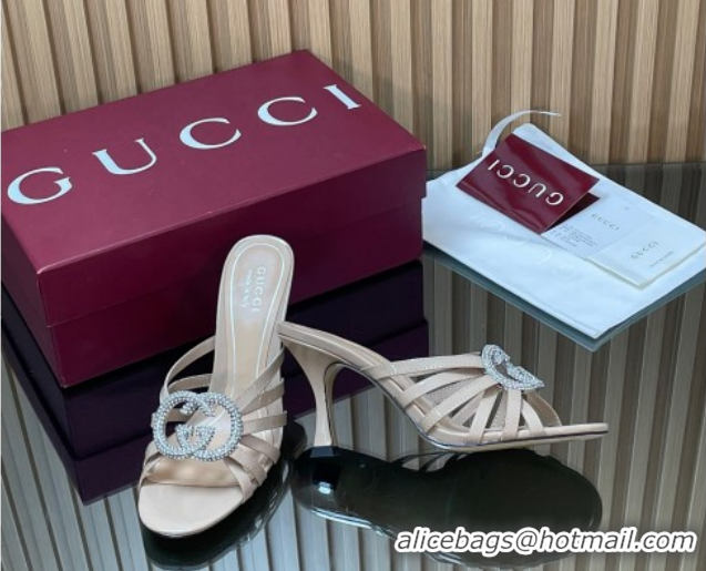 Best Product Gucci Patent Leather Heel Slides Sandal 8.5cm with Strass Interlocking G 852663 Nude 2026