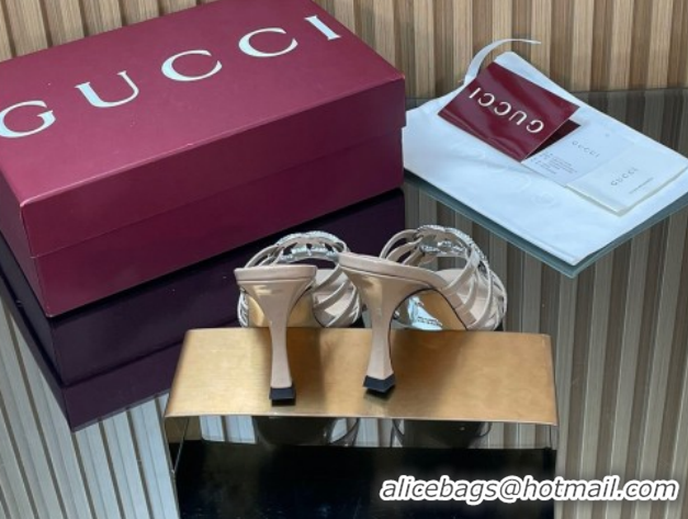 Best Product Gucci Patent Leather Heel Slides Sandal 8.5cm with Strass Interlocking G 852663 Nude 2026