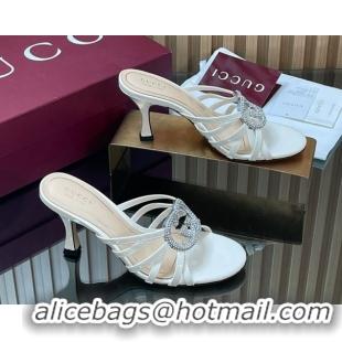 Purchase Gucci Patent Leather Heel Slides Sandal 8.5cm with Strass Interlocking G 852663 White 2026