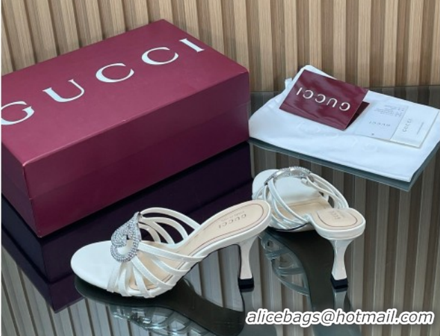 Purchase Gucci Patent Leather Heel Slides Sandal 8.5cm with Strass Interlocking G 852663 White 2026
