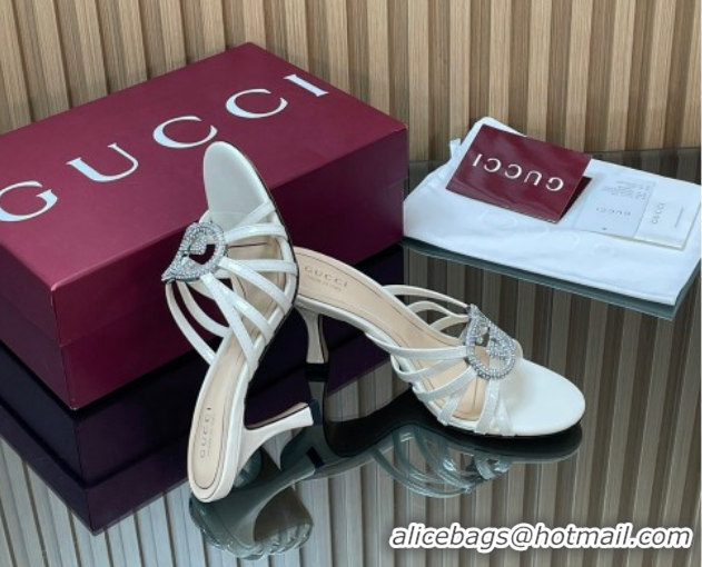 Purchase Gucci Patent Leather Heel Slides Sandal 8.5cm with Strass Interlocking G 852663 White 2026