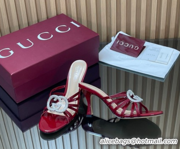 Best Price Gucci Patent Leather Heel Slides Sandal 8.5cm with Strass Interlocking G 852663 Red 2026