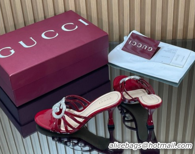 Best Price Gucci Patent Leather Heel Slides Sandal 8.5cm with Strass Interlocking G 852663 Red 2026