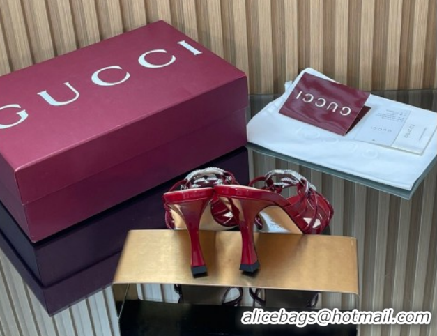 Best Price Gucci Patent Leather Heel Slides Sandal 8.5cm with Strass Interlocking G 852663 Red 2026