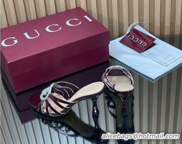 Good Quality Gucci Patent Leather Heel Slides Sandal 8.5cm with Strass Interlocking G 852663 Dark Burgundy 2026