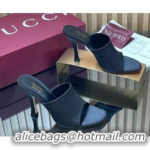 Best Grade Gucci Satin Heel Slides Sandal 10cm Black 856997 2026