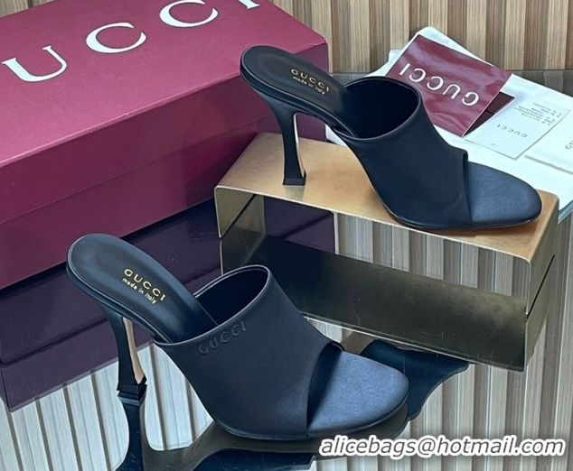 Best Grade Gucci Satin Heel Slides Sandal 10cm Black 856997 2026