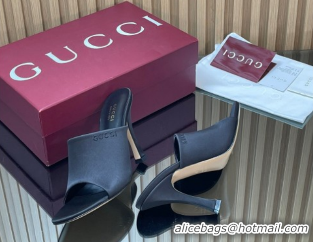 Best Grade Gucci Satin Heel Slides Sandal 10cm Black 856997 2026