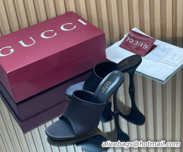 Best Grade Gucci Satin Heel Slides Sandal 10cm Black 856997 2026