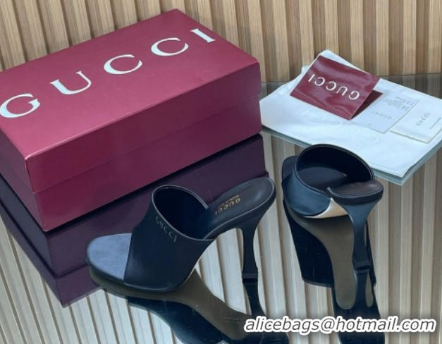 Best Grade Gucci Satin Heel Slides Sandal 10cm Black 856997 2026