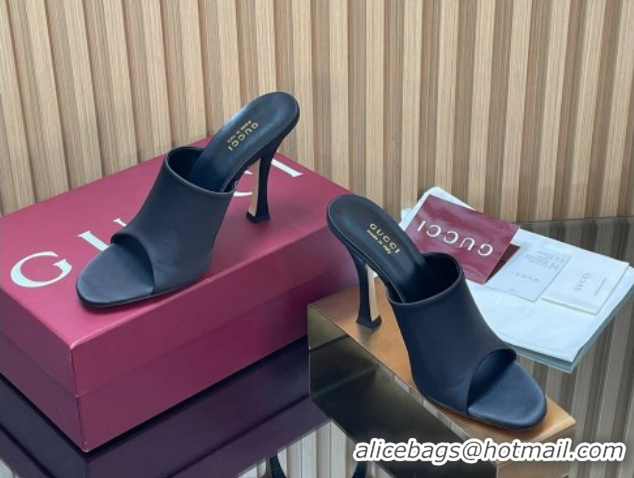 Best Grade Gucci Satin Heel Slides Sandal 10cm Black 856997 2026