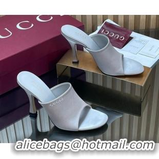 Shop Duplicate Gucci Satin Heel Slides Sandal 10cm 856997 Grey 2026