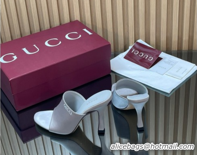 Shop Duplicate Gucci Satin Heel Slides Sandal 10cm 856997 Grey 2026