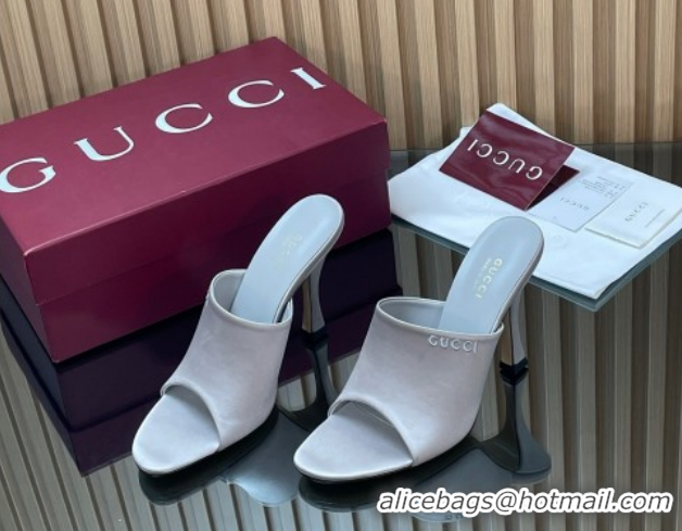 Shop Duplicate Gucci Satin Heel Slides Sandal 10cm 856997 Grey 2026