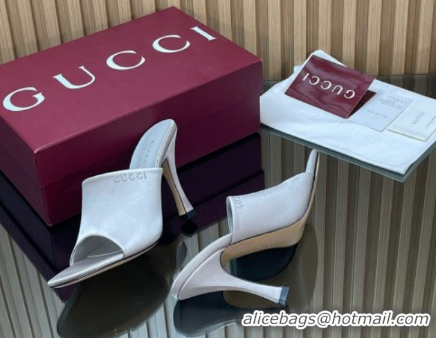 Shop Duplicate Gucci Satin Heel Slides Sandal 10cm 856997 Grey 2026