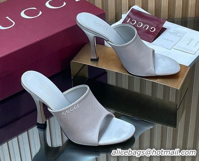 Shop Duplicate Gucci Satin Heel Slides Sandal 10cm 856997 Grey 2026