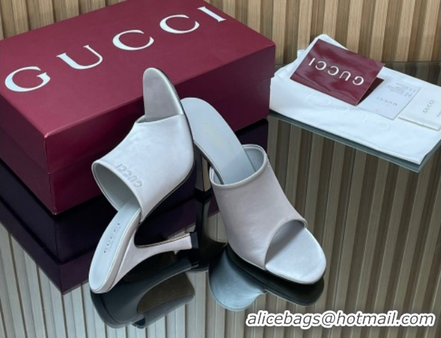 Shop Duplicate Gucci Satin Heel Slides Sandal 10cm 856997 Grey 2026