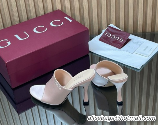 Low Price Gucci Satin Heel Slides Sandal 10cm 856997 Light Pink 2026