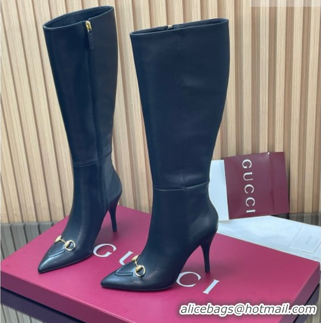Durable Gucci Leather Heel High Boots 10cm with Horsebit 835738 Black 2026