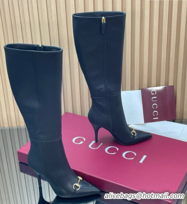 Durable Gucci Leather Heel High Boots 10cm with Horsebit 835738 Black 2026