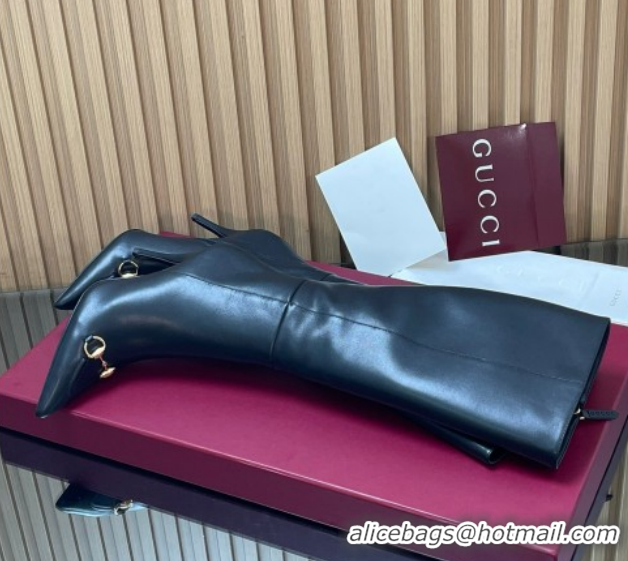 Durable Gucci Leather Heel High Boots 10cm with Horsebit 835738 Black 2026