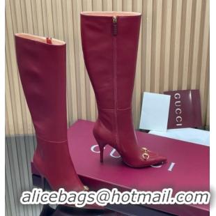 Good Product Gucci Leather Heel High Boots 10cm with Horsebit 835738 Red 2026