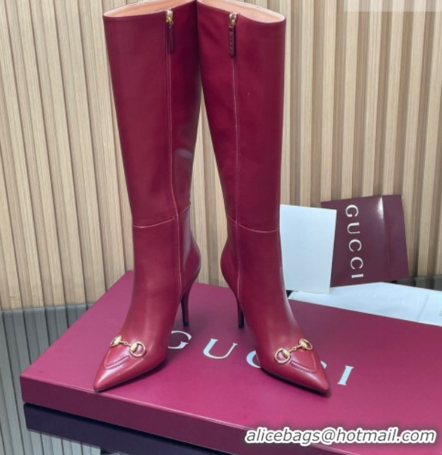 Good Product Gucci Leather Heel High Boots 10cm with Horsebit 835738 Red 2026