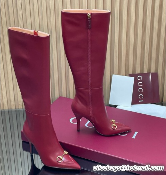 Good Product Gucci Leather Heel High Boots 10cm with Horsebit 835738 Red 2026