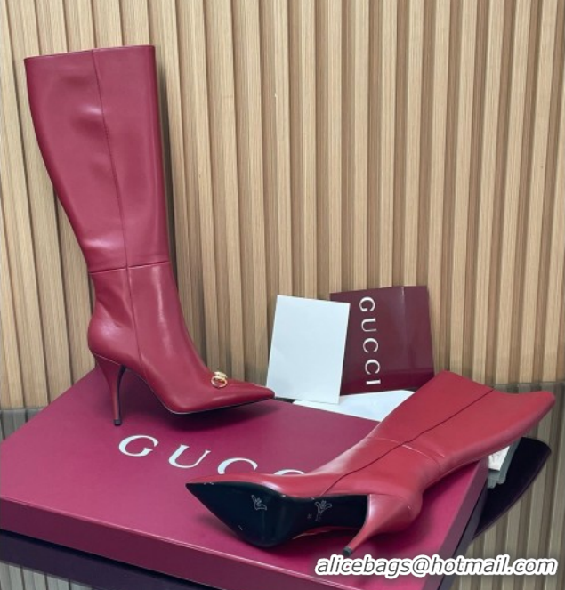 Good Product Gucci Leather Heel High Boots 10cm with Horsebit 835738 Red 2026