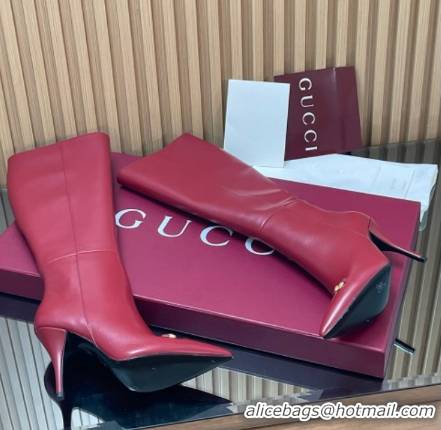 Good Product Gucci Leather Heel High Boots 10cm with Horsebit 835738 Red 2026