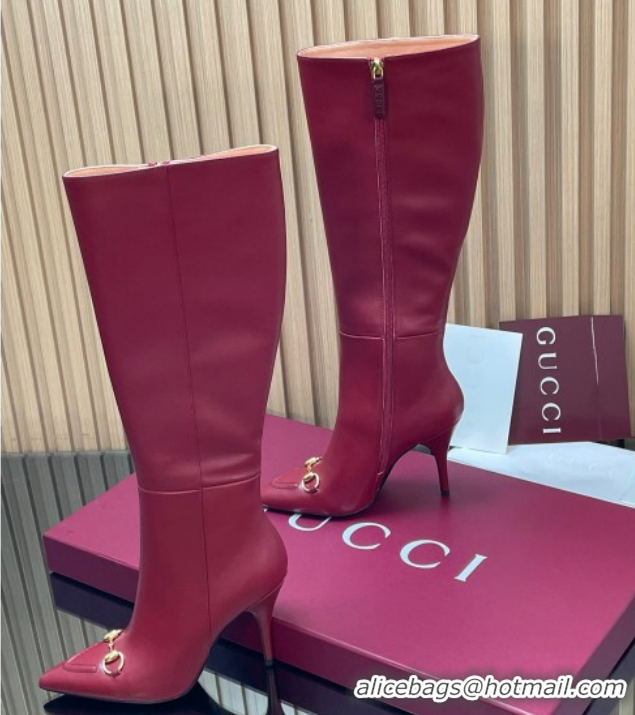 Good Product Gucci Leather Heel High Boots 10cm with Horsebit 835738 Red 2026
